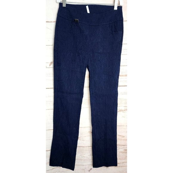 Navy Blue Stretch Paisley Pants for Women: Lulu B's Colorful and Comfortable - Picture 1 of 13